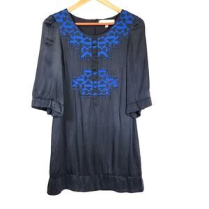 Black Embroidered Interlud 100% Silk Vintage Size XS